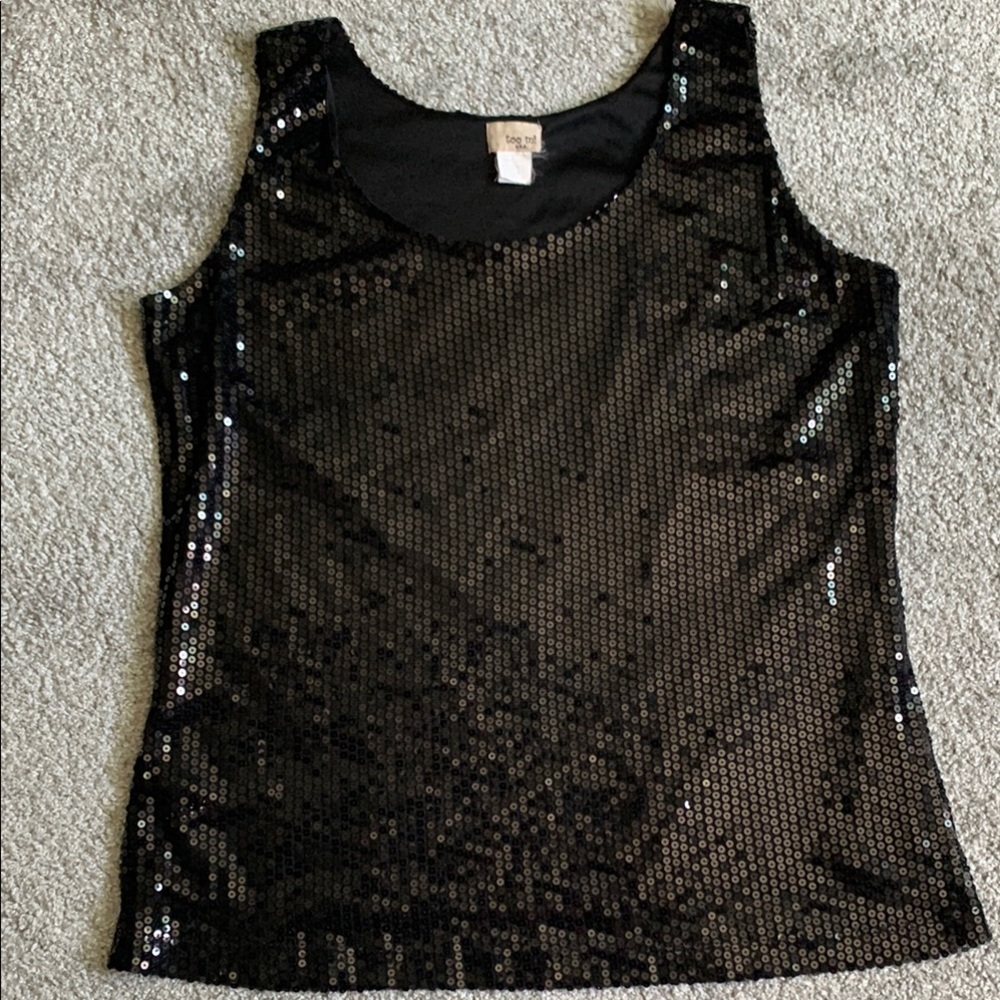 Mi Too Black Sequin Sleeveless Top vintage date night party outfit